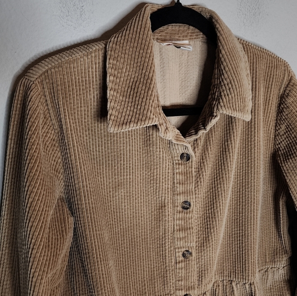 Talbots Corduroy Long Sleeve Tan Button Front Mini Dress Size 14 Pockets - Picture 11 of 16
